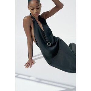 ZARA HALTER MIDI DRESS WITH TIE